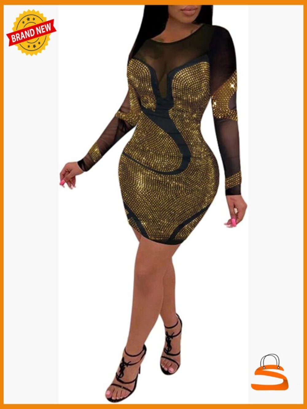 Sexy Rhinestone Mesh Bodycon Mini Dress for Party Night Out - Picture 1 of 6